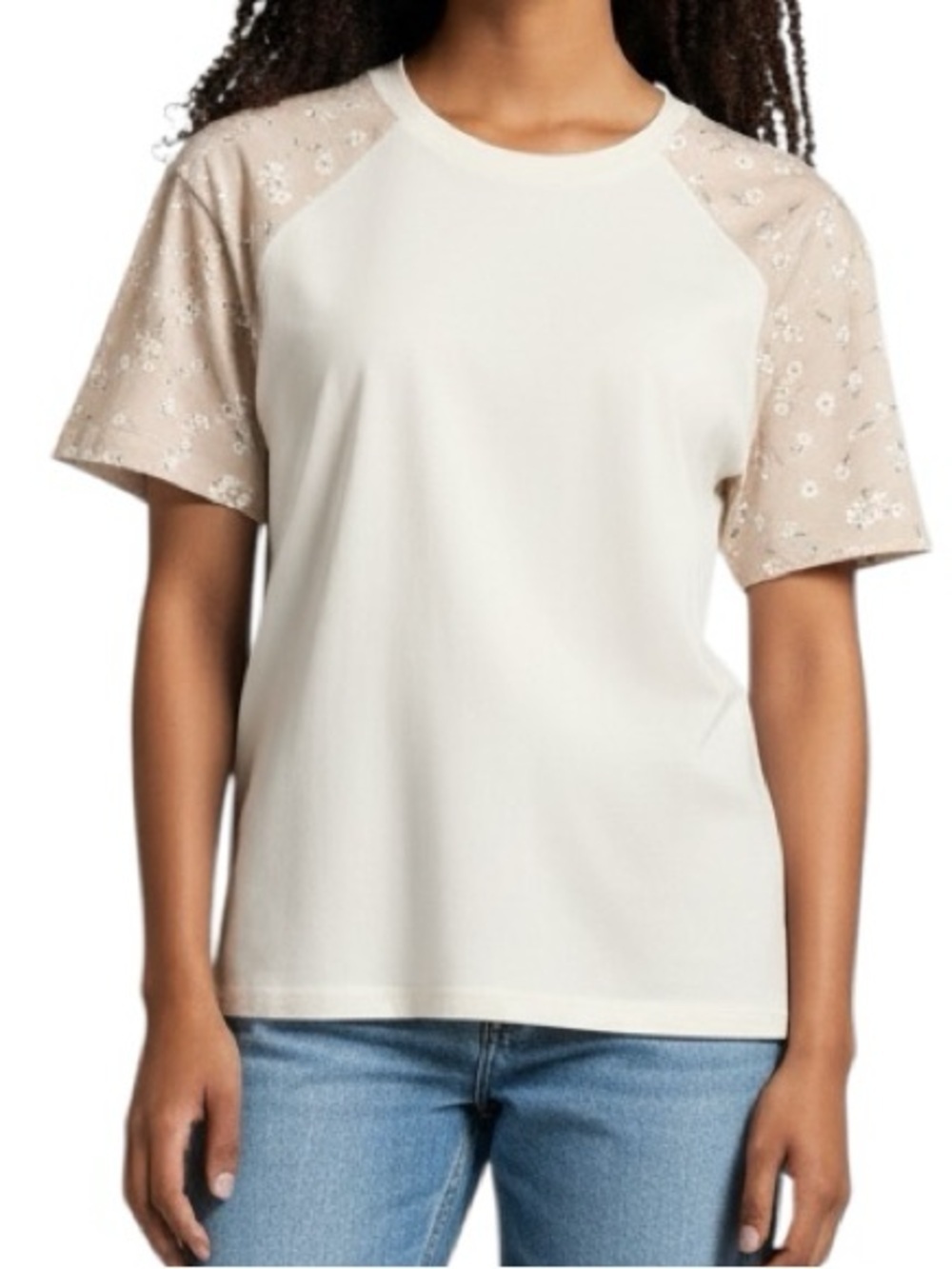 Daisy Print Raglan Sleeve Top | Cream Floral Short Sleeve Tee